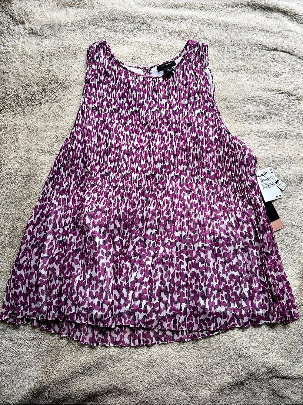 Halogen Sleeveless Pleated Georgette Top Pink & Purple Medium